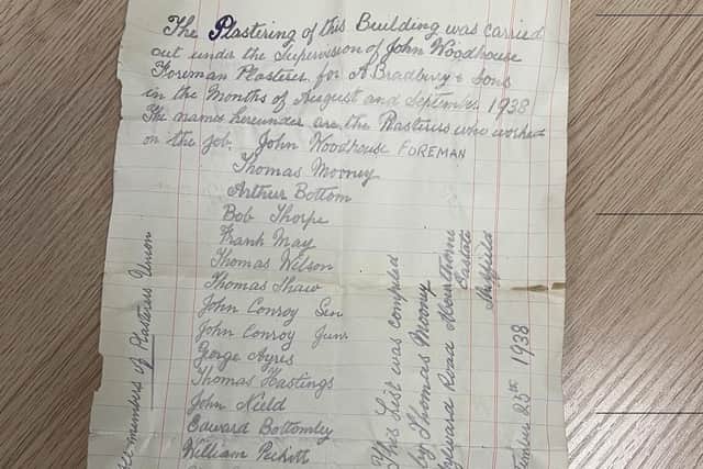 The letter included a list of plasterers who converted the chapel into a clothing business premises