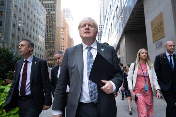 Prime Minister Boris Johnson walks to a television interview in New York whilst attending the United Nations General Assembly during his visit to the United States (PA/Stefan Rousseau)