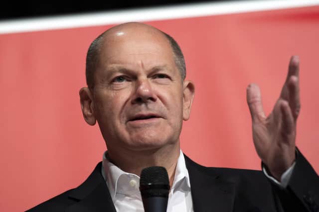 Olaf Scholz, Finance Minister and SPD candidate for Chancellor speaks at an election campaign event in Cologne. German voters elect a new parliament on September 26 in a vote that will determine who succeeds Chancellor Angela Merkel after her 16 years in power.