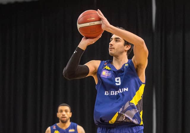 Jordan Ratinho in action for Sheffield Sharks against Leicester Riders in the BBL last season. Picture Bruce Rollinson