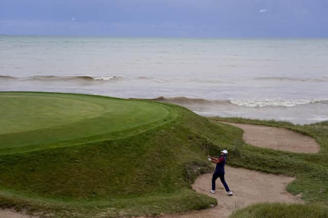 Deep bunkers are a at highlight of Whistling Straits Golf Course in Sheboygan, Wis. (AP Photo/Jeff Roberson)