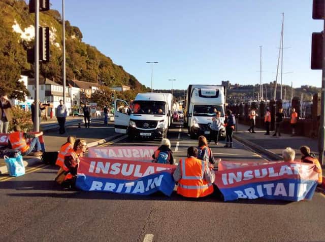 Protesters blocking the A20 in Kent, this morning, which provides access to the Port of Dover in Kent.