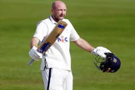 Season's best: Yorkshire's Adam Lyth - who only played because Gary Ballance is ill - celebrates reaching his century against Nottinghamshire. Picture: Mike Egerton/PA Wire.