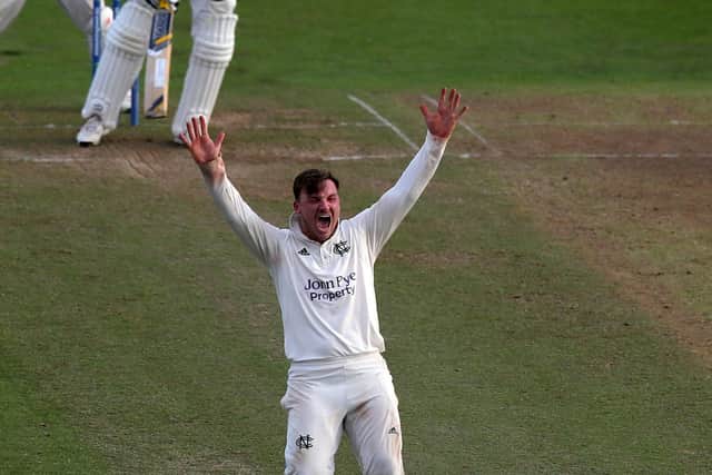 Nottinghamshire's Liam Patterson-White celebrates taking the wicket of Yorkshire's Tom Kohler-Cadmore during day two (Picture: PA)