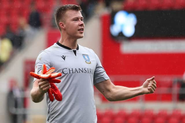 Sheffield Wednesday's Bailey Peacock-Farrell celebrates his team's win at Rotherham (Picture: PA)