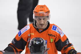 NICE TO SEE YOU, TO SEE YOU, NICE: Sheffield Steelers' captain, Jonathan Phillips was delighted to be playing in front of fans once again. Picture courtesy of Dean Woolley