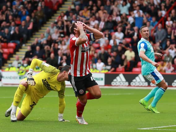 FRUSTRATION: Billy Sharp misses a chance but he made up for it later in the game