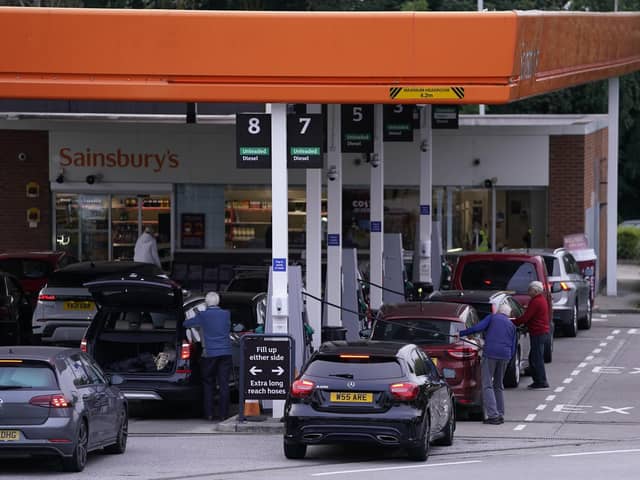 Queues at the petrol station in Colton, near Leeds