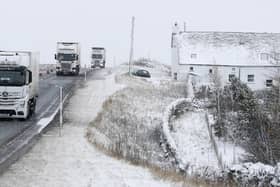 Lorries in the snow on the A66