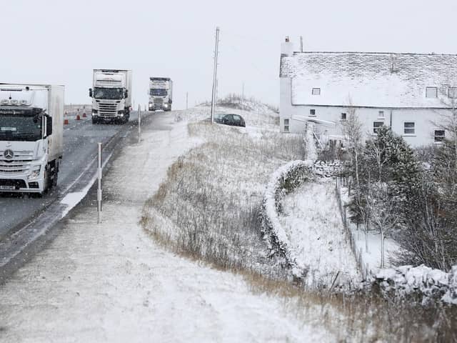 Lorries in the snow on the A66