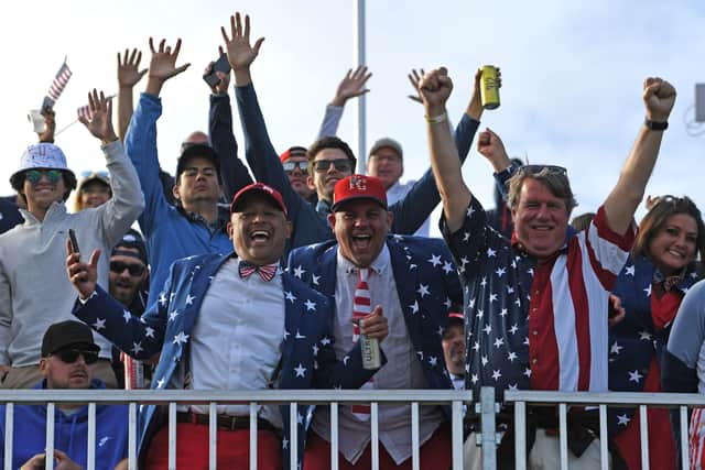 American spectators celebrate at the end of day two of the 43rd Ryder Cup at Whistling Straits Picture: Anthony Behar/PA