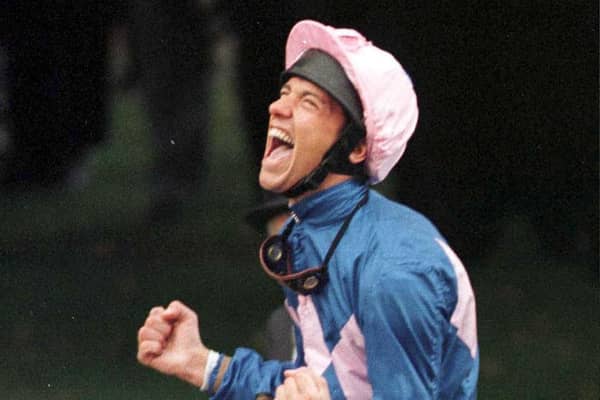 Frankie dettori celebrates Frankie Dettori celebrates on Fujiyama Crest after completing his 'magnificent seven' at Ascot 25 years ago.
