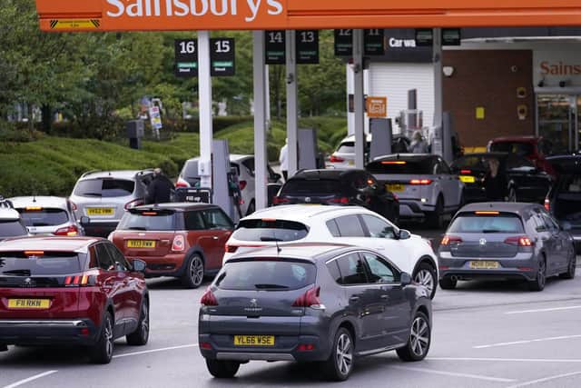 Queues at a Sainsbury's Petrol Station in Colton, Leeds. Picture: PA