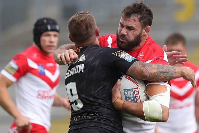 Danger man: Matt Prior says Leeds will have to contain the likes of St Helens' powerful forward Alex Walmsley if they are to reach the Grand Final. Picture: Martin Rickett/PA Wire.