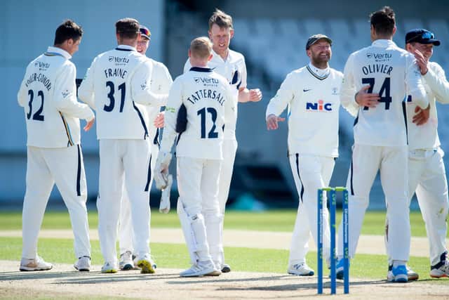 Yorkshire celebrate after their one run victory over Northamptonshire. (Picture: SWPix.com)