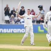 Yorkshire's Harry Brook celebrates his century against Somerset. Picture: Will Palmer/SWpix.com