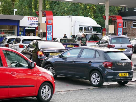 A queue at a petrol station in Birmingham. Picture: PA
