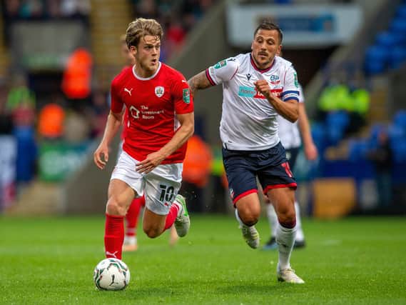Barnsley midfielder Josh Benson, pictured in the Carabao Cup tie at Bolton. Picture: Bruce Rollinson.