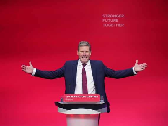 Labour party leader Sir Keir Starmer delivers his keynote speech at the Labour Party conference in Brighton. (PA)