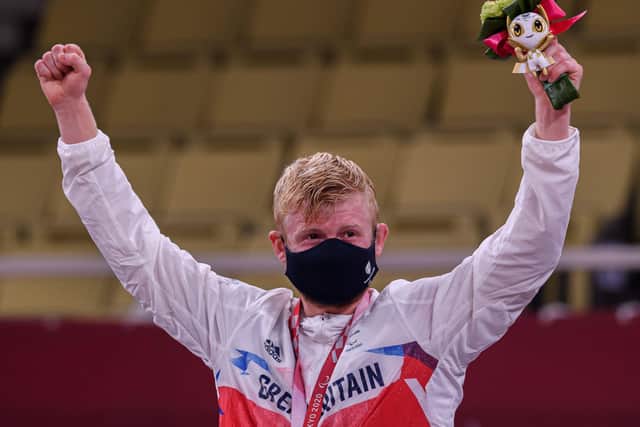 Chris Skelley with gold at the Tokyo Paralympics.  Picture: British Judo/Alamy/PA.