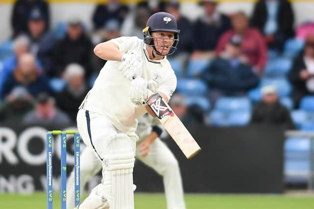 Yorkshire's Gary Ballance drives the ball back down the ground against Warwickshire on a result pich at Scarborough (Picture: WIll Palmer/SWPix.com)