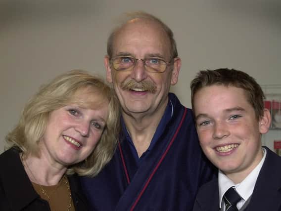 Barry North with wife Denise and son Charles, then aged 13, pictured by The Yorkshire Post as he recovered in hospital in 2001.