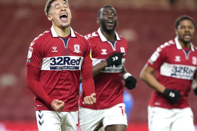 Middlesbrough's Marcus Tavernier (left) celebrates scoring their side's second goal of the game with team-mates during the Sky Bet Championship match at Riverside Stadium, Middlesbrough. (Picture: Owen Humphreys/PA Wire)