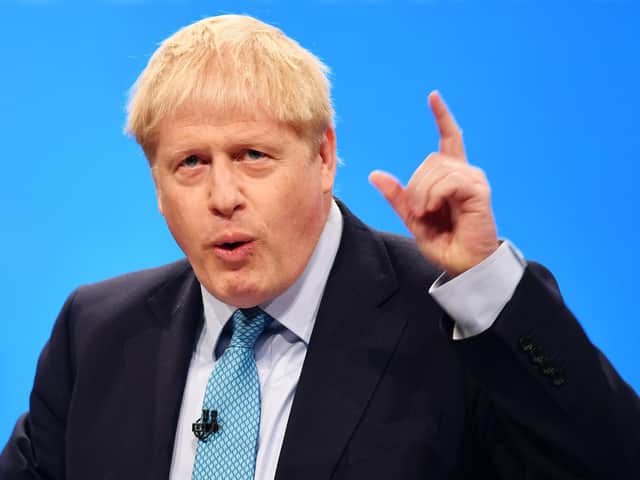 Prime Minister Boris Johnson delivers his keynote speech on day four of the 2019 Conservative Party Conference. Photo by Jeff J Mitchell/Getty Images.