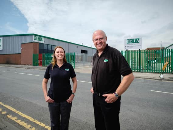 Expanding: Iain Elliott, chief executive of HETA, and Joanne Lawson, the deputy chief Executive, outside the company’s headquarters in Hull.
