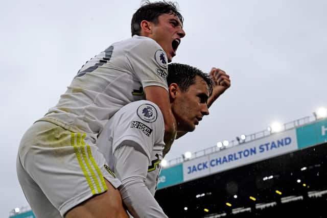 Leeds United's Diego Llorente celebrates his goal with Dan James  (Picture: Simon Hulme)