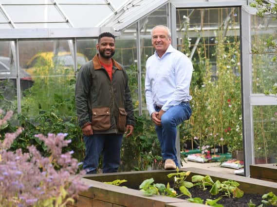 JB Gill and Andrew Keeble inside the vertical farm
