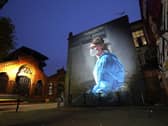 A mural depicting NHS nurse Melanie Senior, based on a photograph by Johannah Churchill, which The National Portrait Gallery commissioned artist Peter Barber to create in Manchester. Photo by Christopher Furlong/Getty Images.
