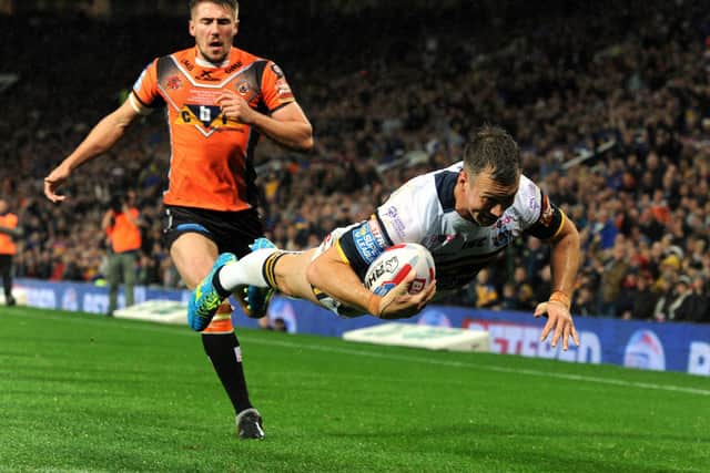THE LAST TIME: Danny McGuire dives over for Leeds' Rhinos second try in the Super League Grand Final against Castleford Tigers in October 2017.  Picture: Bruce Rollinson
