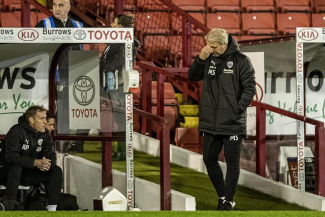 Barnsley manager Markus Schopp feels the pressure after Nottingham Forest score their third goal in the recent 3-1 defeat at Oakwell Picture Tony Johnson