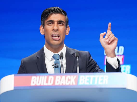 Chancellor of the Exchequer Rishi Sunak speaking at the Conservative Party Conference in Manchester. (PA)