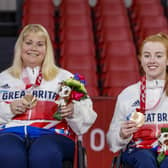 Dream team: Sue Bailey and Megan Shackleton, right, of Yorkshire and Great Britain celebrate bronze in the table tennis team event at Tokyo Paralympics. (Picture: Getty Images)