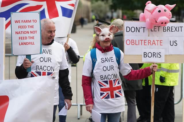 Pig farmers protesting outside the Conservative Party Conference in Manchester.