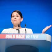 Home Secretary Priti Patel during her speech to the Tory party conference.