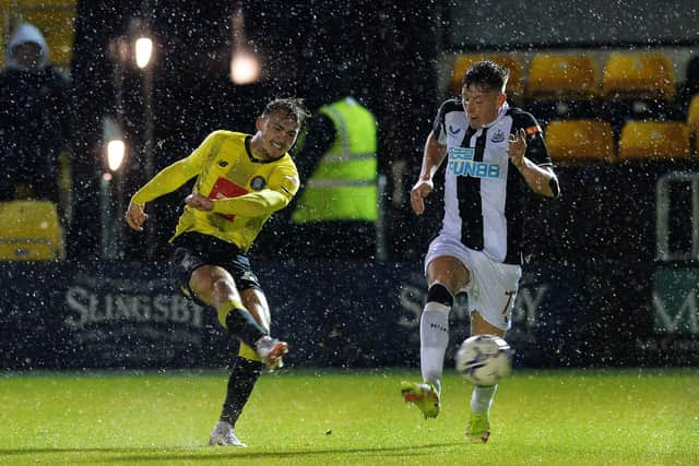 Action from Harrogate Town v Newcastle Under-21s.  Picture: Jonathan Gawthorpe