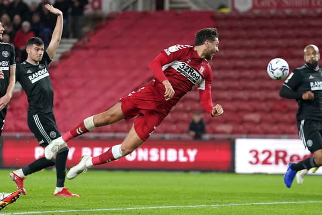 Middlesbrough's Matt Crooks heads the ball during the Sky Bet Championship match at Riverside Stadium against Sheffield United (Picture: PA)