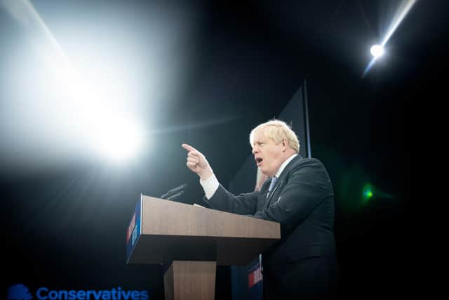 Boris Johnson during his keynote address to the Tory party conference.