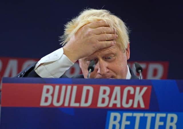Boris Johnson during his keynote address to the Tory party conference.