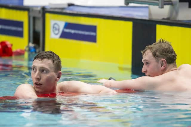 Swim England National Winter Championships (25m) 2018 - Ponds Forge International Sports Centre, Sheffield, England - Max Litchfield with brother Joe Litchfield after racing to gold in the 200m IM final. (Picture: SWpix.com)