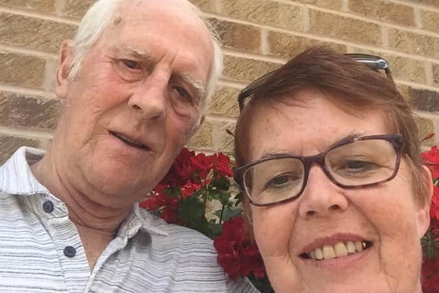 Cynthia Mather, 69, from Leeds, who is retired and lives with osteoarthritis, with her husband James.