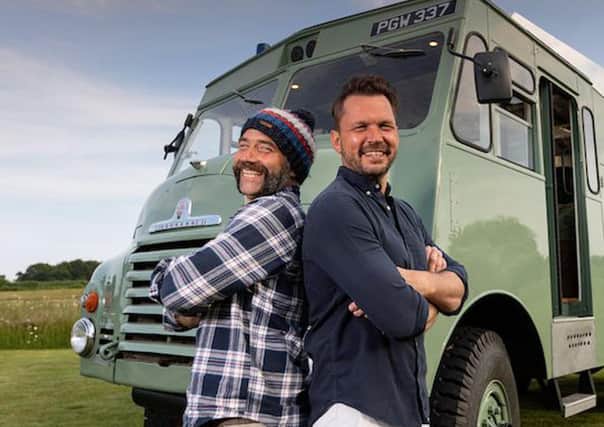 Jimmy Doherty (R) and Jimmy de Ville in Jimmy Doherty’s Dream Builds On Wheels.Picture: Quest/Discovery+/PA.