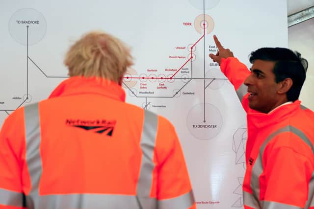 This was Chancellor Rishi Sunak showing Boris Johnson the route of Northern Powerhouse Rail during the Tory party conference.
