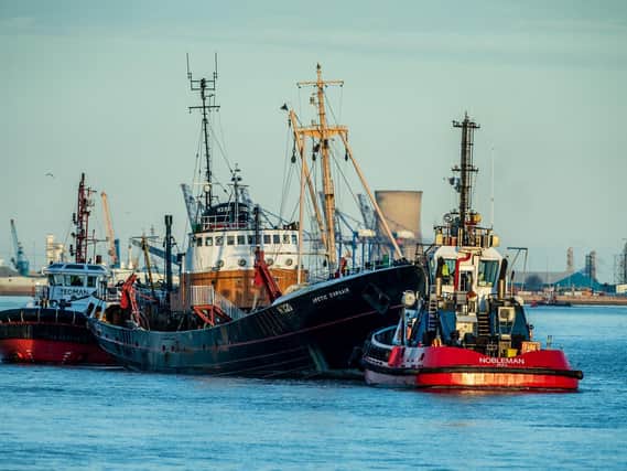 Hull's Arctic Corsair being manoeuvred down the Humber towed by two tugs from Alexandra Dock to William Wright Dock for preservation work  Picture: James Hardisty