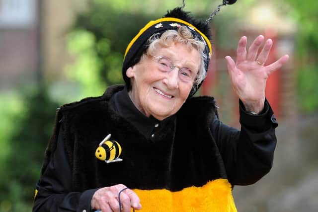 Jean Bishop who raised £125,000 for Age UK dressed as a bee