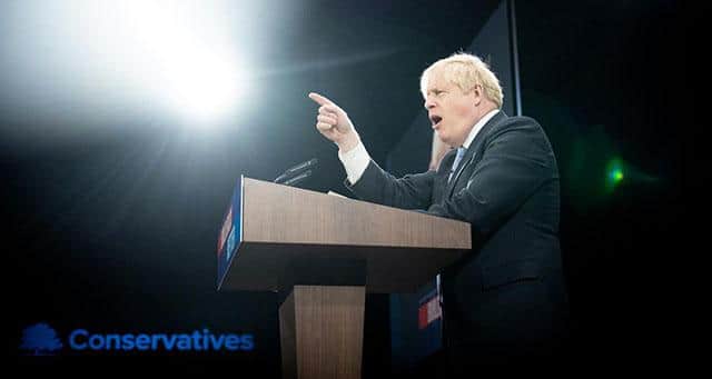 Prime Minister Boris Johnson delivers his keynote speech at the Conservative Party Conference in Manchester.