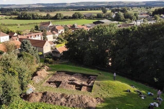 Overhead view of the excavation showing some of the exposed walls of the medieval building (image S. Temlett/SAHS)